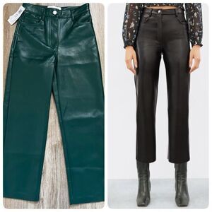 Wilfred The Melina High-Waisted Vegan Leather Cropped Pants Dark Green Size 00